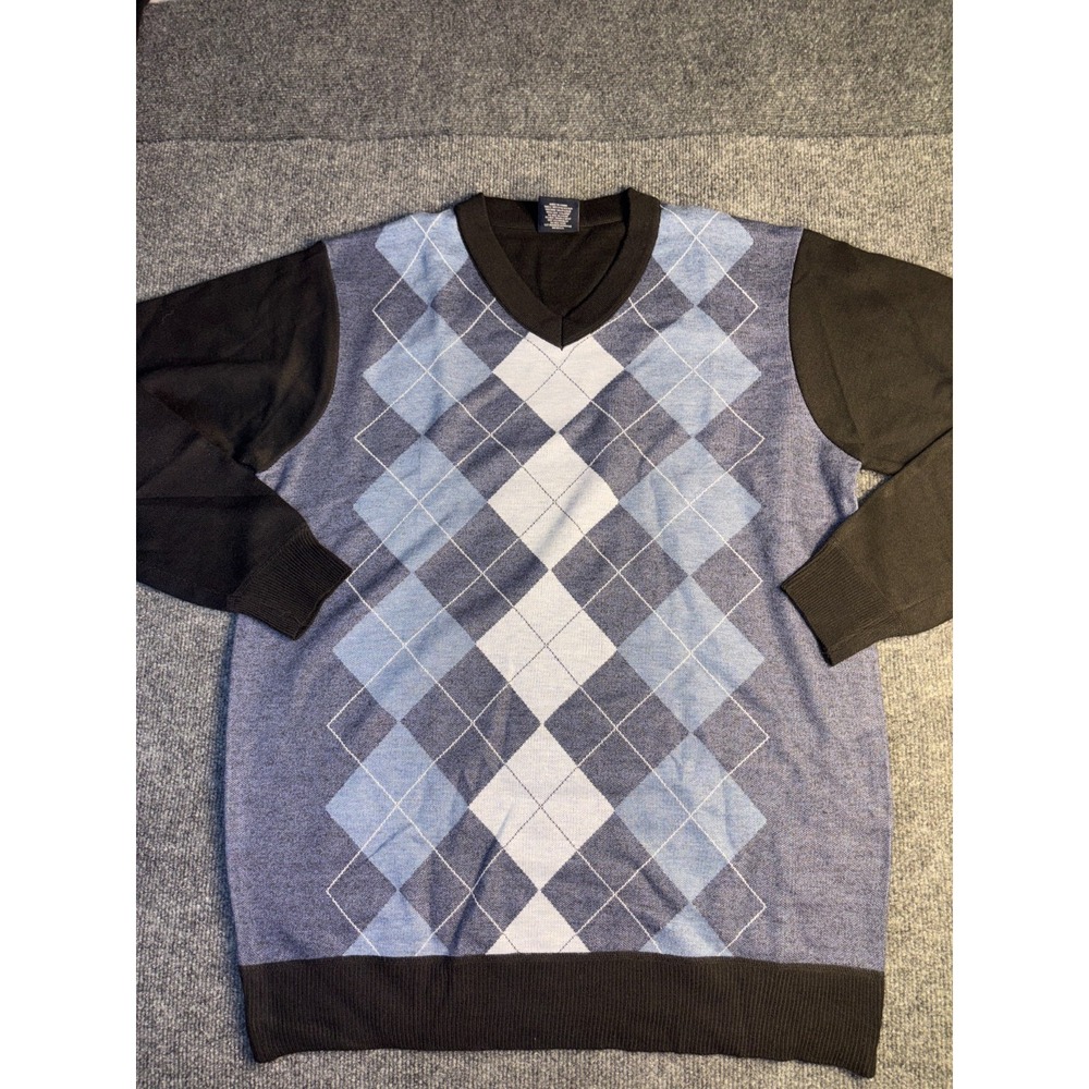 Cambridge Classic Sweater Men XL Multi Diamond Print Stretch Rib V neck Pullover